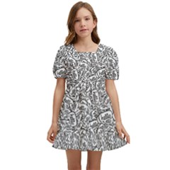 Black And White Hello Text Motif Random Pattern Kids  Short Sleeve Dolly Dress by dflcprintsclothing