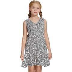 Black And White Hello Text Motif Random Pattern Kids  Sleeveless Tiered Mini Dress by dflcprintsclothing