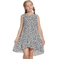 Black And White Hello Text Motif Random Pattern Kids  Frill Swing Dress by dflcprintsclothing