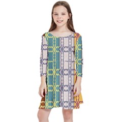 Grungy Vintage Patterns Kids  Quarter Sleeve Skater Dress