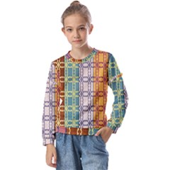 Grungy Vintage Patterns Kids  Long Sleeve Tee With Frill 