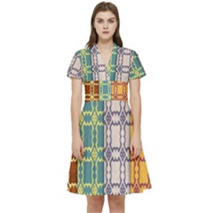 Grungy Vintage Patterns Short Sleeve Waist Detail Dress