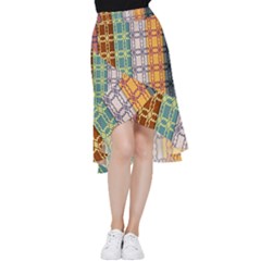 Grungy Vintage Patterns Frill Hi Low Chiffon Skirt