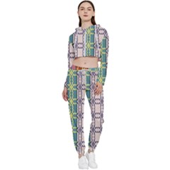 Grungy Vintage Patterns Cropped Zip Up Lounge Set