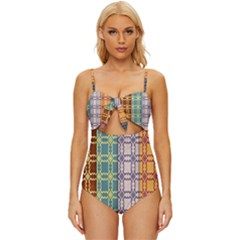 Grungy Vintage Patterns Knot Front One-piece Swimsuit