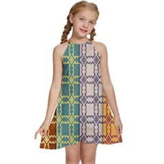 Grungy Vintage Patterns Kids  Halter Collar Waist Tie Chiffon Dress