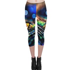 Peacock Feather Drop Capri Leggings  by artworkshop