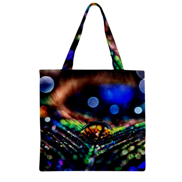 Peacock Feather Drop Zipper Grocery Tote Bag