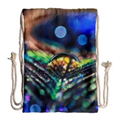 Peacock Feather Drop Drawstring Bag (large) by artworkshop