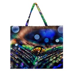 Peacock Feather Drop Zipper Large Tote Bag by artworkshop