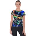 Peacock Feather Drop Short Sleeve Sports Top  View1