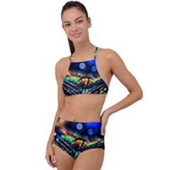 Peacock Feather Drop High Waist Tankini Set by artworkshop