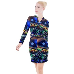 Peacock Feather Drop Button Long Sleeve Dress by artworkshop