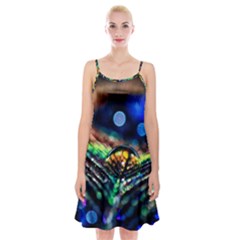 Peacock Feather Drop Spaghetti Strap Velvet Dress by artworkshop