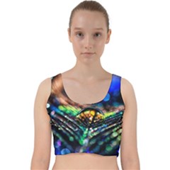 Peacock Feather Drop Velvet Racer Back Crop Top by artworkshop