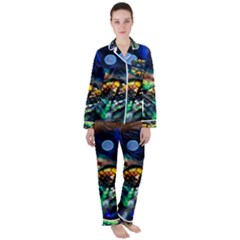 Peacock Feather Drop Satin Long Sleeve Pajamas Set by artworkshop