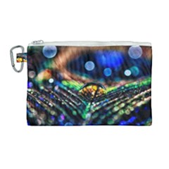 Peacock Feather Drop Canvas Cosmetic Bag (large) by artworkshop