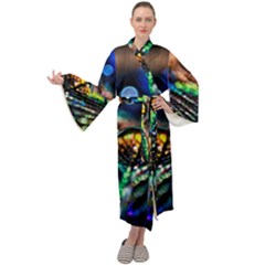 Peacock Feather Drop Maxi Velour Kimono by artworkshop