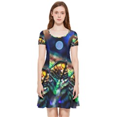 Peacock Feather Drop Inside Out Cap Sleeve Dress