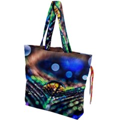 Peacock Feather Drop Drawstring Tote Bag by artworkshop