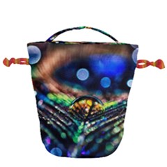 Peacock Feather Drop Drawstring Bucket Bag by artworkshop