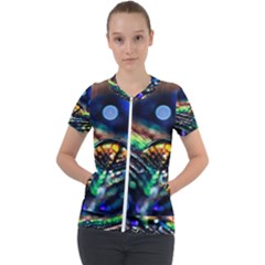 Peacock Feather Drop Short Sleeve Zip Up Jacket by artworkshop