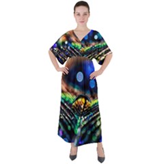 Peacock Feather Drop V-neck Boho Style Maxi Dress by artworkshop