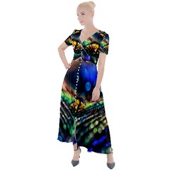 Peacock Feather Drop Button Up Short Sleeve Maxi Dress by artworkshop