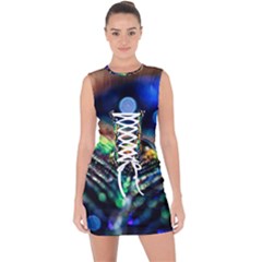 Peacock Feather Drop Lace Up Front Bodycon Dress by artworkshop