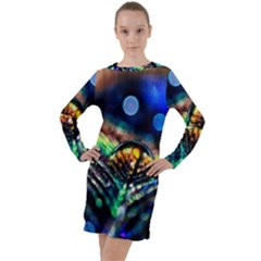 Peacock Feather Drop Long Sleeve Hoodie Dress by artworkshop