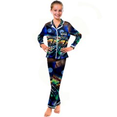 Peacock Feather Drop Kid s Satin Long Sleeve Pajamas Set by artworkshop