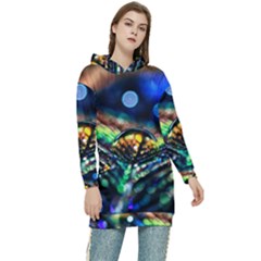 Peacock Feather Drop Women s Long Oversized Pullover Hoodie