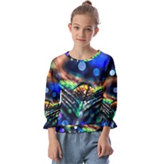 Peacock Feather Drop Kids  Cuff Sleeve Top