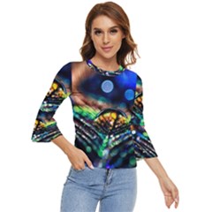 Peacock Feather Drop Bell Sleeve Top