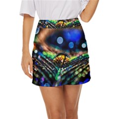 Peacock Feather Drop Mini Front Wrap Skirt by artworkshop