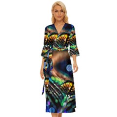 Peacock Feather Drop Midsummer Wrap Dress