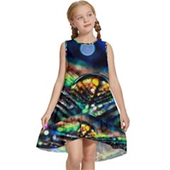 Peacock Feather Drop Kids  Frill Swing Dress