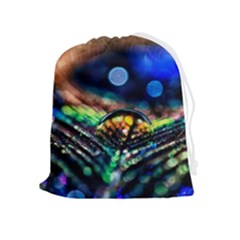 Peacock Feather Drop Drawstring Pouch (xl) by artworkshop