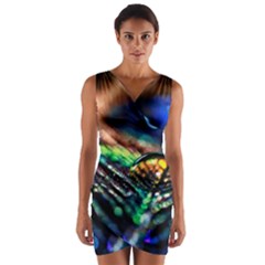 Peacock Feather Drop Wrap Front Bodycon Dress