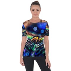 Peacock Feather Drop Shoulder Cut Out Short Sleeve Top by artworkshop