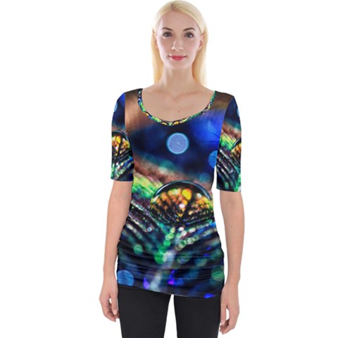 Peacock Feather Drop Wide Neckline Tee by artworkshop