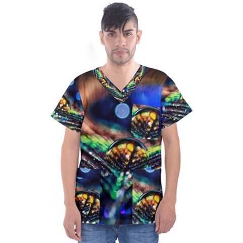 Peacock Feather Drop Men s V-neck Scrub Top by artworkshop