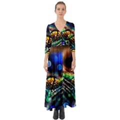 Peacock Feather Drop Button Up Boho Maxi Dress by artworkshop