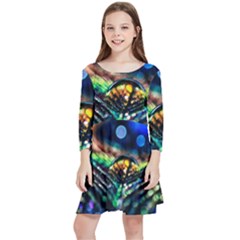 Peacock Feather Drop Kids  Quarter Sleeve Skater Dress