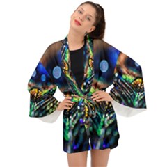 Peacock Feather Drop Long Sleeve Kimono by artworkshop