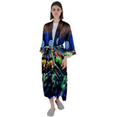 Peacock Feather Drop Maxi Satin Kimono by artworkshop