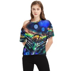 Peacock Feather Drop One Shoulder Cut Out Tee by artworkshop