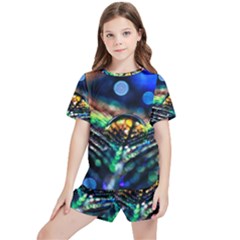 Peacock Feather Drop Kids  Tee And Sports Shorts Set by artworkshop