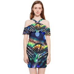 Peacock Feather Drop Shoulder Frill Bodycon Summer Dress