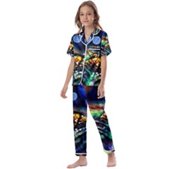 Peacock Feather Drop Kids  Satin Short Sleeve Pajamas Set